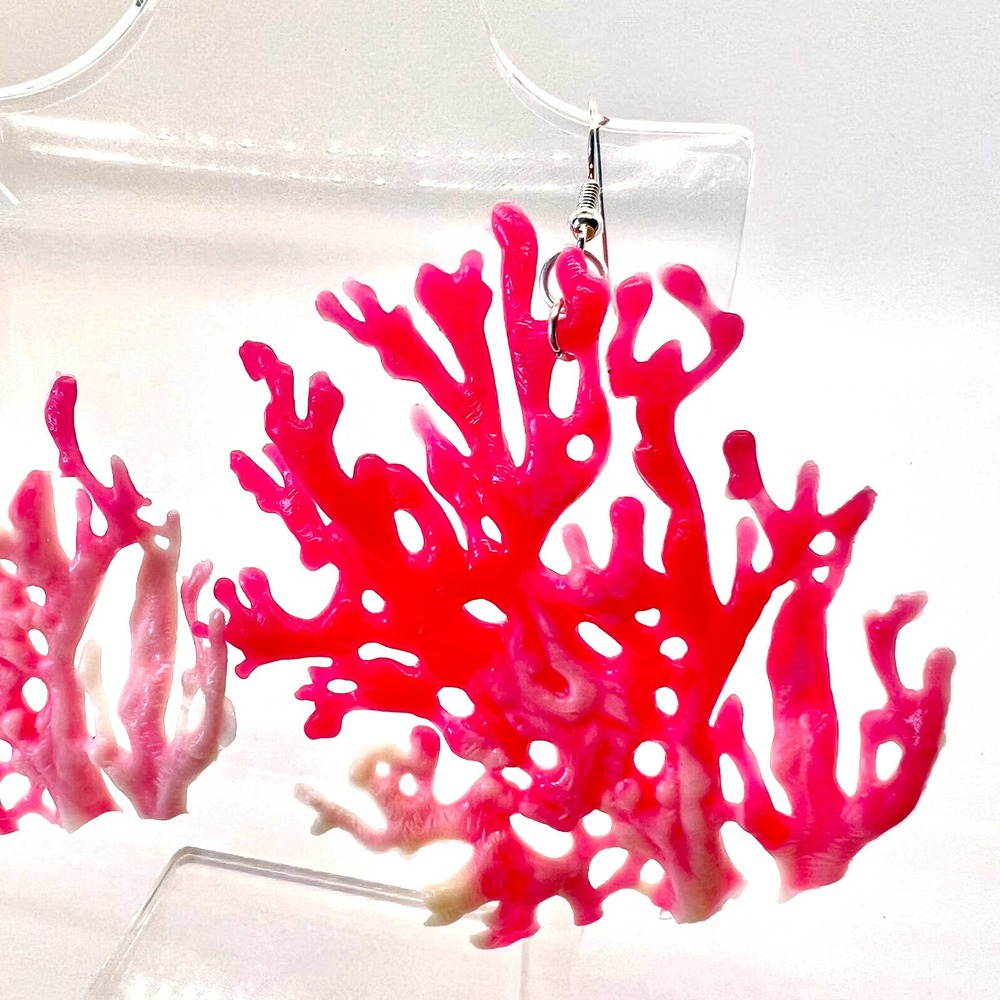Coral Earrings - Ocean Earrings - Sea Life Earrings - Novelty Statement Earrings - Picture 2 of 9